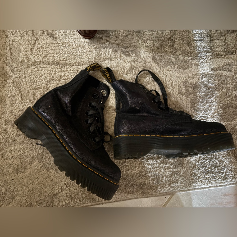 Dr. Martens Black Sparkly Platform Combat Boots